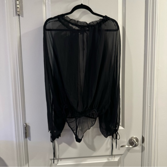 Victoria's Secret Very Sexy Chiffon Long Sleeve Teddy Bodysuit in Black - Picture 2 of 7